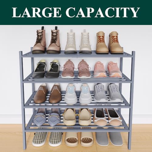 Smiry Bamboo Shoe Rack, 5 Horizontal Slats, 4 Tier - 26.8" Wide, Grey - Image 6