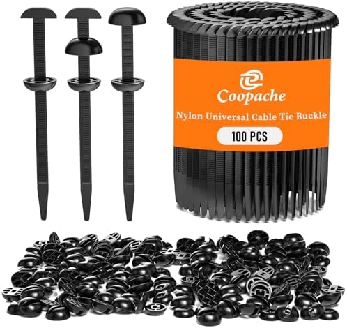 100-Pack Nylon Universal Cable Tie Buckle for Car, Automotive Zipper Clips by Coopache