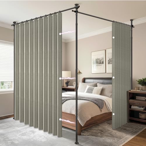 AJAZZ Privacy Curtains for Room Divider with Blackout & Soundproof (2 Panels, Grey, W100 x L96 in)+ No Drill Curtain Rods(H) 43-120×(W) 35-200 in, Wall Divider for Bedroom/Studio/Office Curtain by AJAZZ