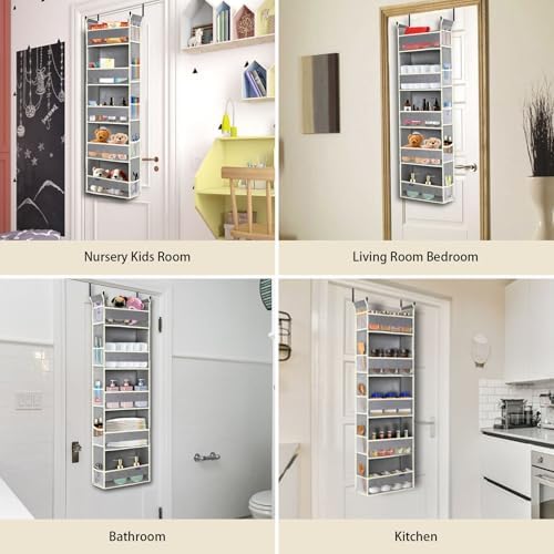 Over The Door Organizer 5-Shelves and 10 Side Pockets, Over The Door Storage for Bathroom Bedroom Nursery, Hanging Door Organizer for Baby Diapers and Kids Toys (13"x5"x44", Grey) - Image 5