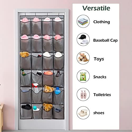 Over The Door Hanging Shoe Organizer Shoe Rack Hanger 24 Large Fabric Pockets Holder with 4 Sturdy Hooks (GREY) - Image 2