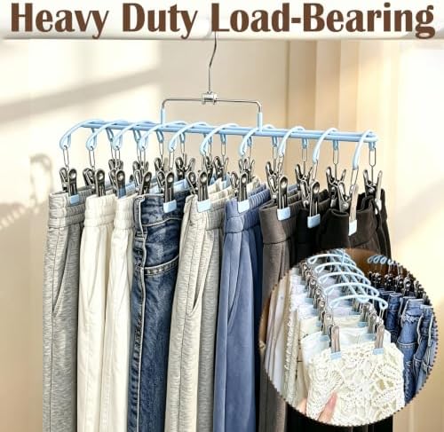 Pants Hangers with 20 Clips, Space Saving Hanging Closet Organizer (Blue) - Image 5
