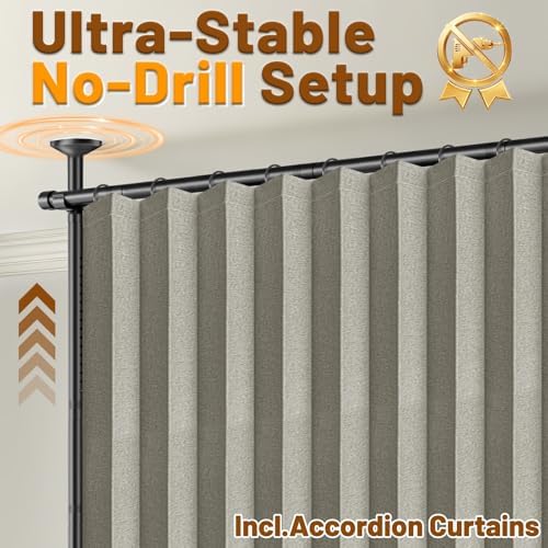 AJAZZ Privacy Curtains for Room Divider with Blackout & Soundproof (2 Panels, Grey, W100 x L96 in)+ No Drill Curtain Rods(H) 43-120×(W) 35-200 in, Wall Divider for Bedroom/Studio/Office Curtain - Image 3
