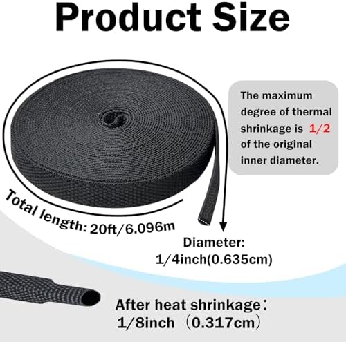 Heat Shrink Wire Loom, 20FT-1/4 Inch 2:1 Nylon Fabric Tubing - Image 2