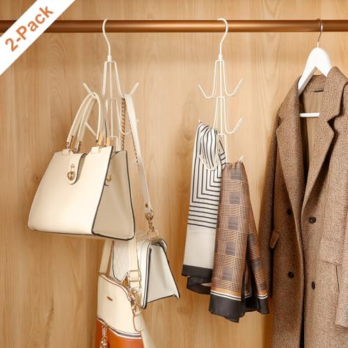 TOPIA HANGER Purse Hanger Organizer for Closet, 2-Pack Handbag Organizer Hanger, 360°Swivel Metal Purse Hooks, Bag Rack, Belt Organizer, Tie Rack, Scarf Hanger, Bag Storage Organizer, Ivory White - Image 2