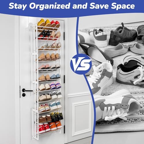 HUXOR Over The Door Shoe Organizer, 11-Tier Hanging Shoe Organizer, White - Image 3