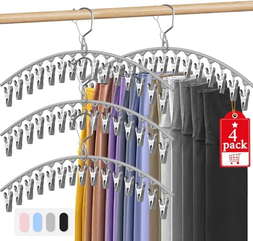 Upgrade Skirt Pants Hangers with Clips, Metal Legging Organizer for Closet with 15 Cilps Holds 60 Leggings/Shorts/Jeans/Skirts Pants Hangers Space Saving Closet Organizers and Storage, Grey 4Pack by Besslly