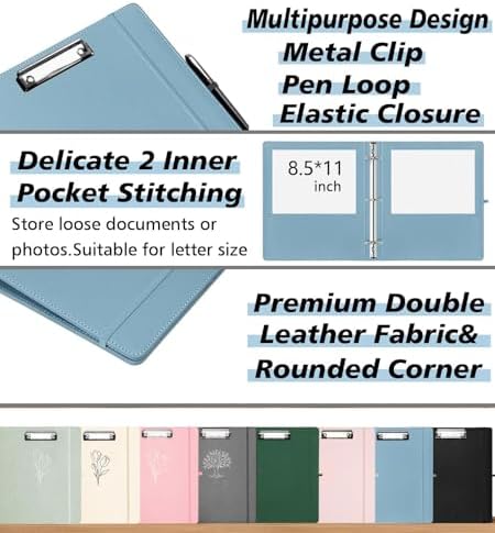 1 Inch 3 Ring Leather Binder Organizer, BVSSX Three Ring Binders with Clipboard, Plastic Folder, 5-Tabs Pocket Dividers with Sticker Labels, Pen Loop, Elastic Strap (Blue, Letter Size) - Image 4