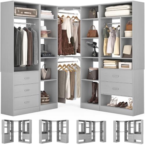 Besiost Corner Closet System with 5 Drawers, Closet Organizer Systems by Besiost
