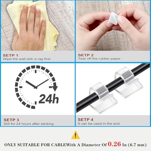 Cable Clips，50PCS Electrical Cord Management Adhesive Cable Wire Clip Wire Clips wall，Used for Cars, Offices, and Homes Cable Clips Cord Organizer (Transparent) - Image 5