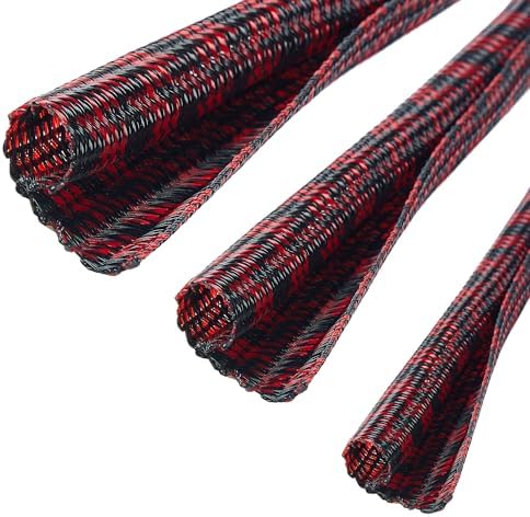 Cable Sleeve Self-Wrapping Wire Loom, Black Red,1/4 Inch x 100FT - Image 2