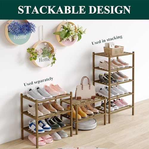 Smiry Bamboo Shoe Rack, 5 Horizontal Slats, 2 Tier - 17.3" Wide, Walnut - Image 3