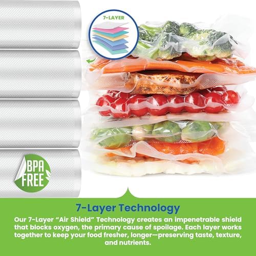 Vacuum Sealer Bags for Food - Heavy Duty Food Saver Vacuum Sealer Bag Rolls - Sous Vide, Seal a Meal Bags, 4-pack, 11" x 16' - Made in the USA - Image 5