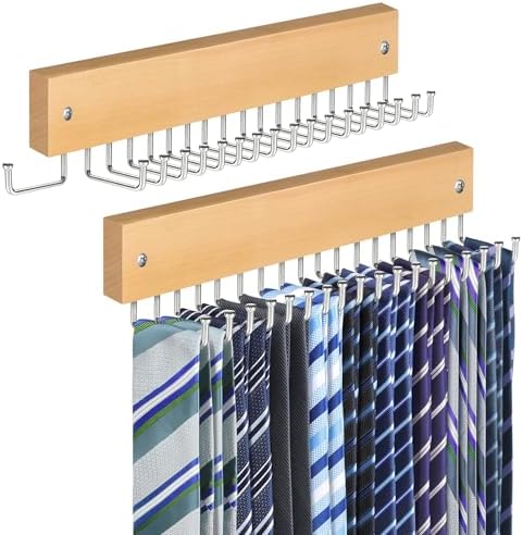 Tie Rack Belt Hanger Wall Mounted Tie Organizer Natural 2 Pack by Lomrsiul