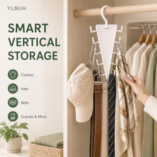 V Shaped Double-Sided Closet Organizer Hanger, 360° Rotating Multi-Layer Vertical Clothes Storage Rack with 12 Hooks, Space Saving Organizer for Hats, Scarves, Belts, Bags and Ties (8PC) - Image 2