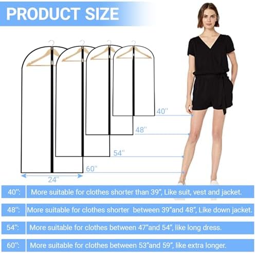 Garment Bags for Hanging Clothes 24'' x 40'' (Set of 12) Coat Covers for Closet Foldable Washable Dress Bags for Hanging Clothes for Long Dress Dance Costumes Suits Gowns Coats - Image 2