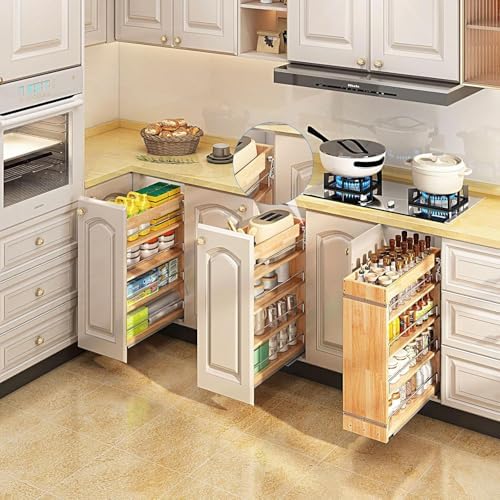 DINDON Pull Out Spice Rack Organizer for Cabinet, (6.5" W x 21.9" D x 25.2" H) Multi-Use Wood Pull Out Cabinet Organizer Slide Out Shelf Cabinet Storage for Kitchen, Pantry Organization - Image 2