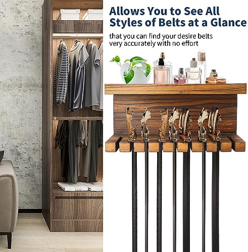 Yamahiko Belt Storage Organizer for Closet, Belt Hanger Wall Mounts with Double Shelving Platform, Belt Rack Holder Shelf for Closet Door, Wall Closet Organizer Tie Belt Hanger Rack for Men Women - Image 6