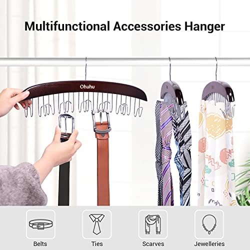 Ohuhu Belt Hanger 12 Hooks Wooden 360° Rotating Closet Organizer - Image 2