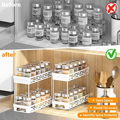 Pull Out Spice Rack Organizer for Cabinet, 2 Pack Slide Out Spice Racks Organizer, Spice Cabinet Organizers, Cabinet Size Need:12'' Highx11'' Deepx5'' Wide,Hold 10 Spice Jar Each Tier-2Tier, White - Image 6