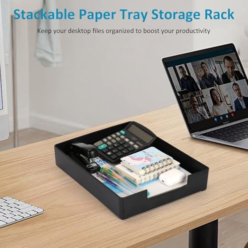 Letter Tray, Desk Organizer Tray, A4 Plastic Paper Tray Organizer for Desk, Stackable Rectangular Inbox Mail File Holder, Drawer Organizer for Desk Accessories Office School Home Supplies (Black) - Image 7