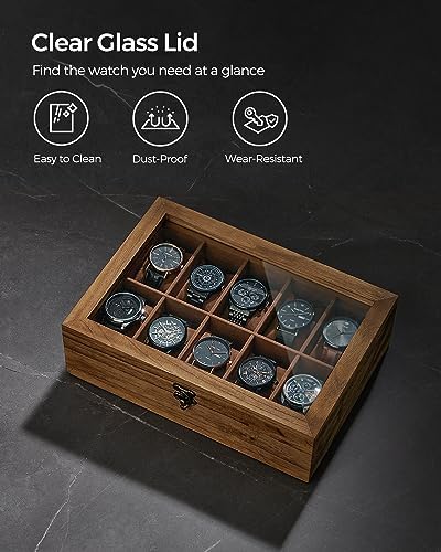 SONGMICS 10-Slot Wooden Watch Box, Display Case with Large Glass Lid - Image 6