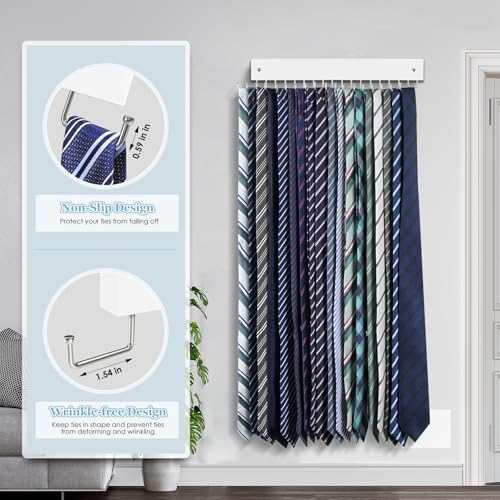 Tie Rack Belt Hanger Wall Mounted Tie Organizer White 1 Pack - Image 4