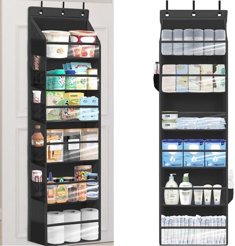 Over Door Organizer with 6 Extra Large Pockets 12 Side Pockets, 2-Pack Sturdy Closet Rack, Hanging Storage Organizer with Clear Window for Shoes, Diapers, Toys, Bedroom, Bathroom, Black by Unknown