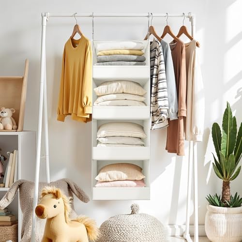 GRANNY SAYS 4-Shelf Hanging Closet Organizer, Foldable Storage, Beige - Image 2