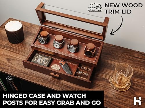 Holme & Hadfield 4 Slot Luxury Watch Display Case with Hinged Cover, Drawer - Image 6