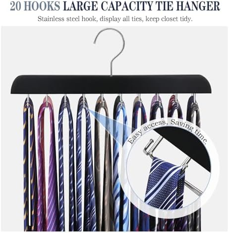 2PC Tie Rack Organizer, Tie Hanger for Closet with 20 Foldable Hooks, Black - Image 3