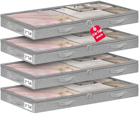 punemi Low-Profile Under Bed Storage Containers, 20 x 40 x 3 in, 4 Pack by Punemi
