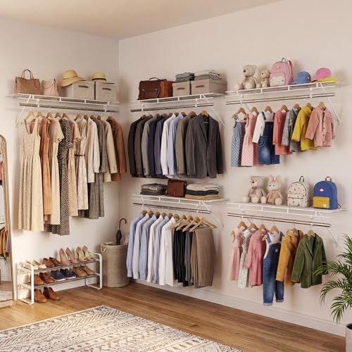 COSTWAY Closet Shelves Wall Mounted, Ventilated Shelf with Hanging Rod - Image 2