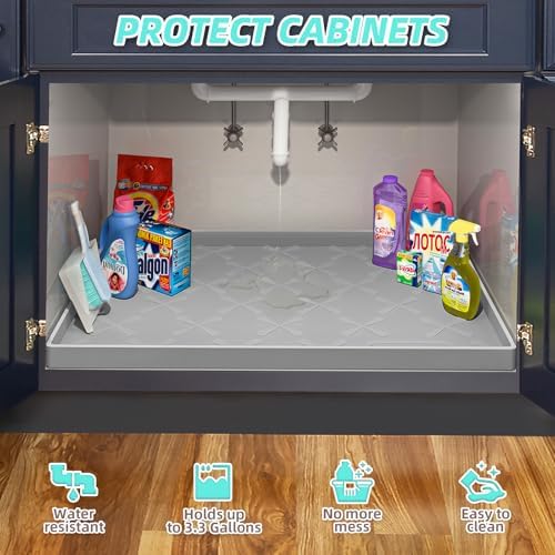 SIKADEER Waterproof Under Sink Mat 46" x 22" Silicone Mat Cabinet Protector - Image 4