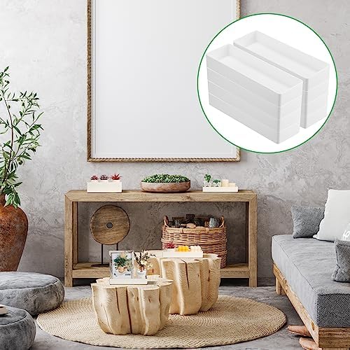 Teling 8 Pcs Plastic Desk Drawer Organizer Rectangular 9.45 x 2.95 x 1.38'' Half Accessory Letter Tray Paper Stationery Tray Stackable for File Desktop Vanity Organizer Office Supplies, White - Image 7