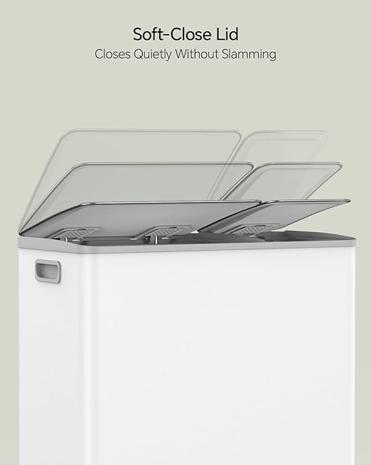 Lovewind Dual Trash and Recycling Bins for Kitchen, 13+6 Gallon Stainless Steel Garbage and Recycle Bin Combo for Large Families, Dual Trash Can with Soft Close Lid & Magnetic Stickers, White