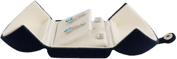 Navy Blue Velvet Premium Grade Jewelry Box for Earrings Necklace Double Layer Modern Unique Design Packaging Gift for Her (Jewelry is not included)