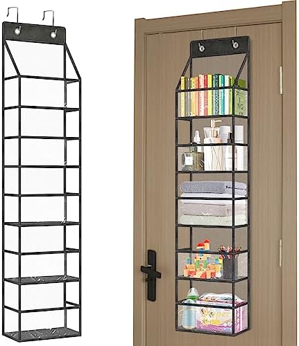 5-Shelf Over The Door Pantry Organizer with Clear Pockets, Heavy Duty Hanging Storage for Closet, Bedroom, Bathroom, and Nursery (Black, Holds up to 28 lbs) by Bbbyddd