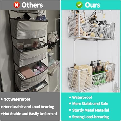 HapiRm Over The Door Organizer - Hanging Door Organizer with 4 Metal Large Capacity Baskets and Adjustable Coat Hook for Bathroom Bedroom Kitchen Pantry Closet Cabinet - Image 6