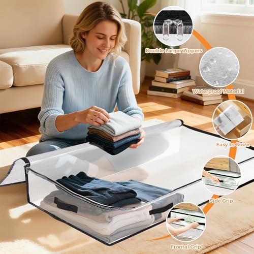 4 Pack Under Bed Storage Bags, 90L Foldable Clear Containers with Handles - Image 3