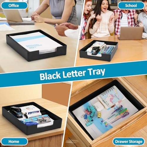 Letter Tray, Desk Organizer Tray, A4 Plastic Paper Tray Organizer for Desk, Stackable Rectangular Inbox Mail File Holder, Drawer Organizer for Desk Accessories Office School Home Supplies (Black) - Image 6