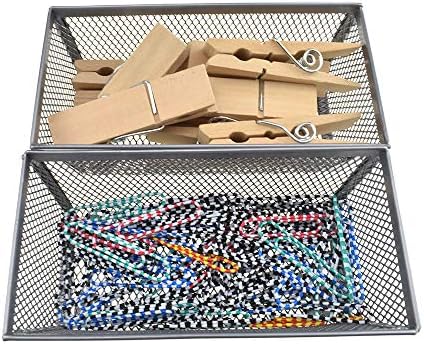 HAHIYO Stackable Mesh Tray Cup 6 x 3 x 2 inches Sturdy Container for Desk Drawer Organizer Collection for Home Office School kitchen Soft Foam Feet No Sharp Edges 2 Pack Silver - Image 5