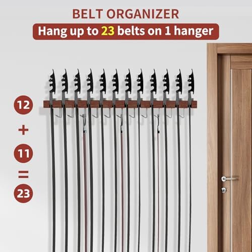 Cuipingoo Belt Hanger for Closet Max 42 Belts, 12+11 Storage (Walnut Wood) - Image 5