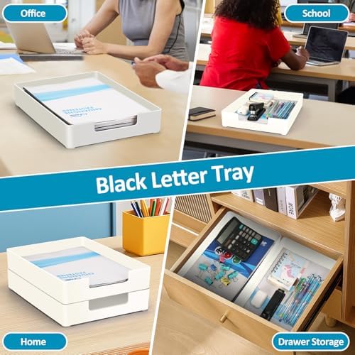 Paper Tray, Letter Tray, 2-Pack Desk Tray Organizer, Plastic A4 Letter-Size Printer Paper Holder, Rectangular Desktop Stackable File Mail Document Storage Container for Office Supplies School Home - Image 6