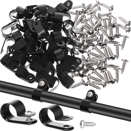 Hicarer 50 Pack R-Type Cable Clip Wire Clamp, Nylon Screw Mounting Cord Fastener Clips with 50 Pack Screws for Wire Management (Black, 1/2 Inch) by Hicarer