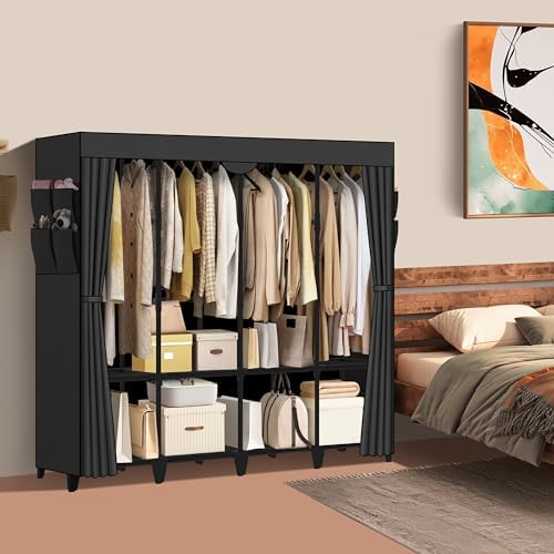 Wardrobe Closet, Quick and Easy Assembly, Black Portable Closet - Image 2