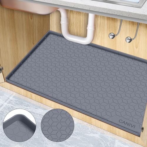 Under Sink Mat, 28"x22" Waterproof Tray for Cabinet, Holds 3 Gal by CANIVI