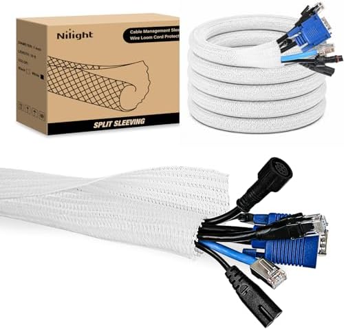 Nilight Cable Sleeve, 10ft-1inch Cord Management Sleeves White Wire Loom by Nilight