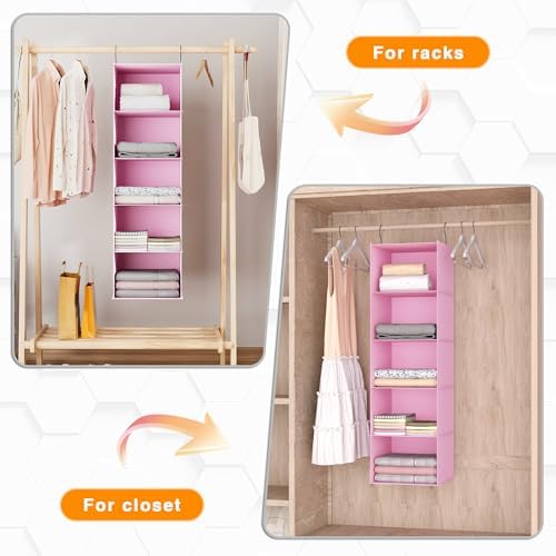 Hanging Closet Organizer 5-Shelf, Oxford Fabric Wardrobe Storage, Pink - Image 5