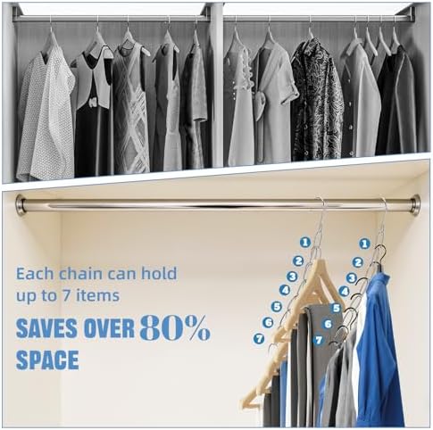 36 Pack Clothing Chain Hanger Collapsible Metal Closet Organizer Space Saving Hangers for Clothes with 7 Holes Apartment College Dorm Room Essentials,Cascading Hanger for Home,Travel,Cruise Ships,RVs - Image 2